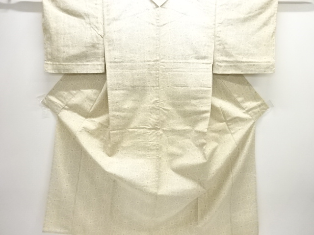 JAPANESE KIMONO / ANTIQUE HITOE TSUMUGI / WOVEN ASANOHA PATTERN 